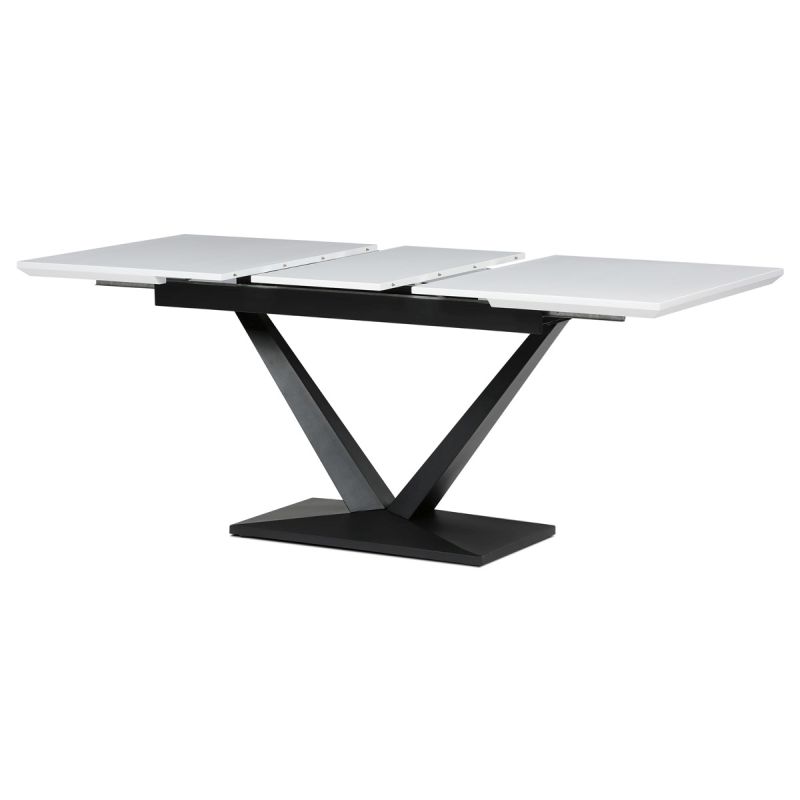 Dizajnový rozkladací stôl jedálenský, 140 + 40x85, biela matná MDF doska