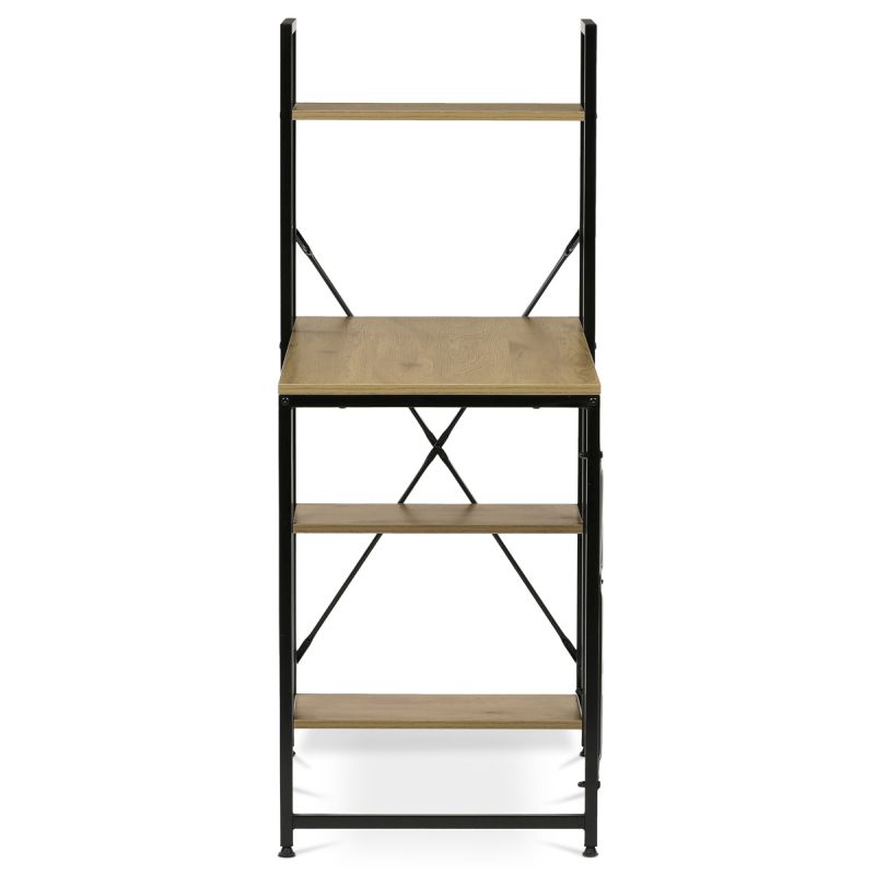 Stôl pracovný s regálom, MDF, dekor dub, čierny kov