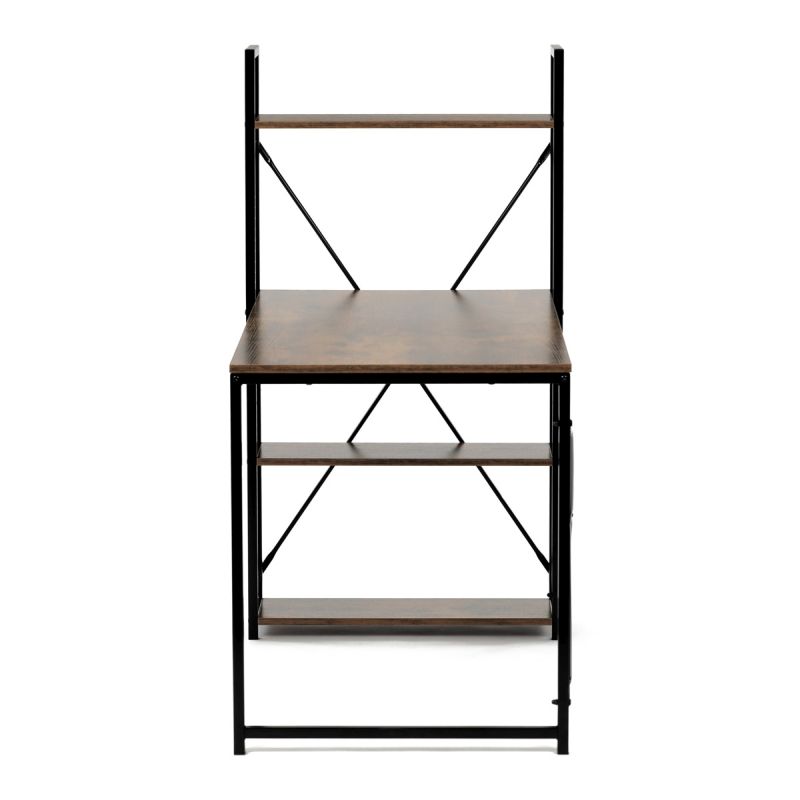 Pracovný stôl s regálom z MDF dekor staré drevo, čierny kov