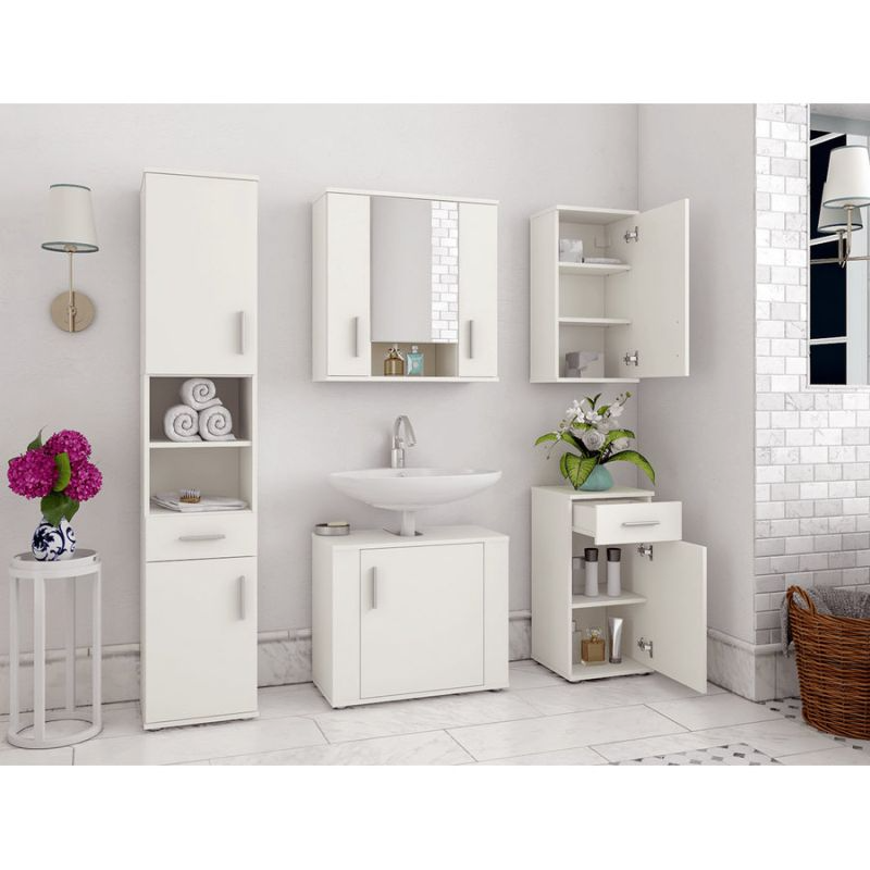 Závesná skrinka do kúpeľne so zrkadlom, matná biela