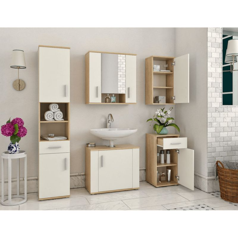 Skrinka pod umývadlo, dub sonoma/matná biela