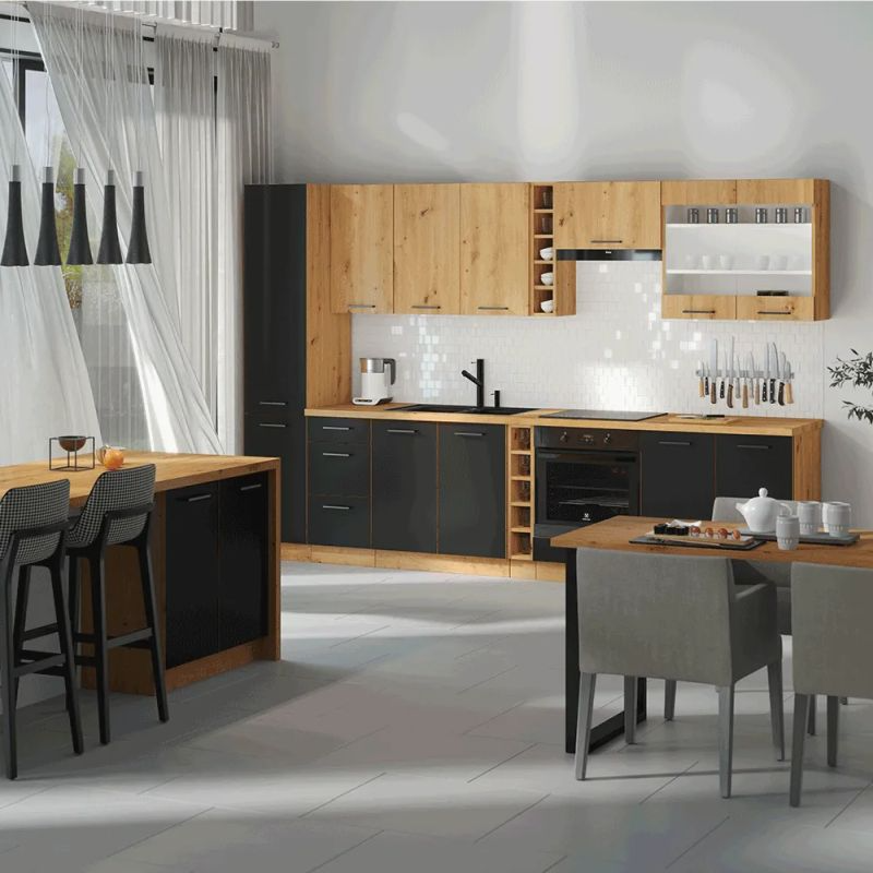 Skrinka na vstavanú chladničku, čierny mat-dub artisan, 60 LO-210 2F, 2x dvierka