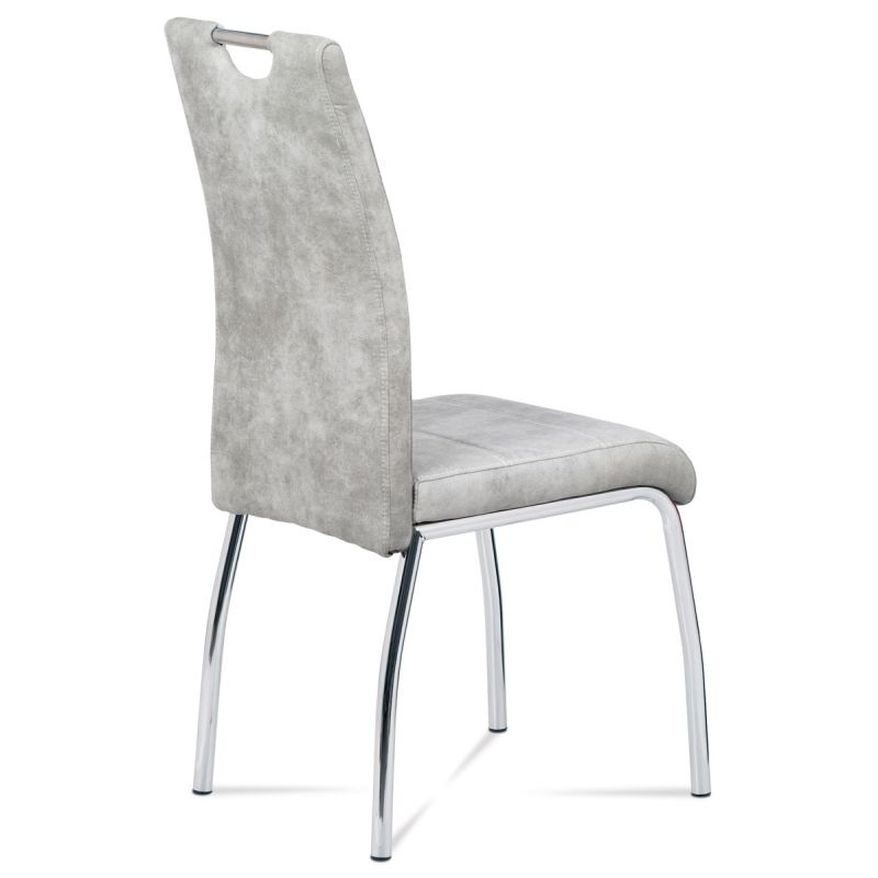 Moderná stolička do jedálne čalúnená striebornou látkou