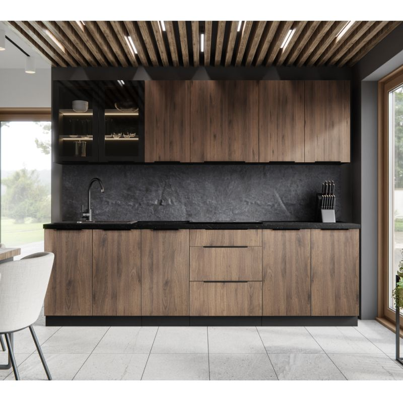 Spodná rohová skrinka, orech okapi-čierna, 90x90 DN 2F BB, 2x dvierka