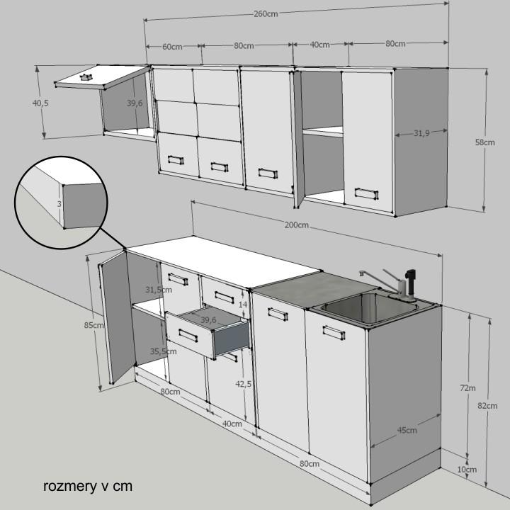 Moderná kuchynská linka, dub sonoma-biela 2,6 m