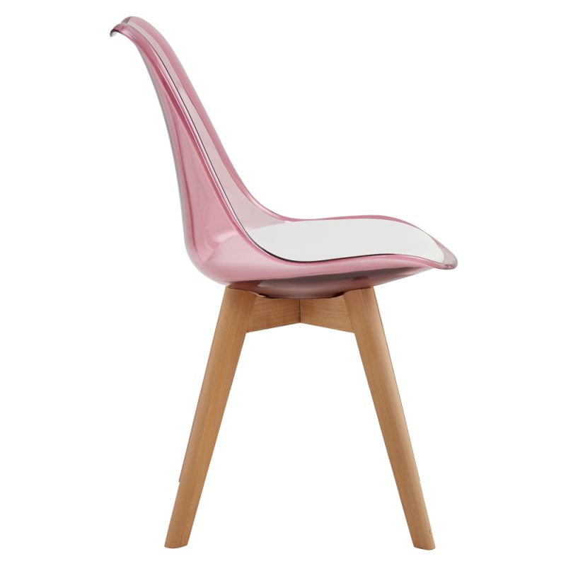Plastová stolička transparentná ružová, akryl-ekokoža-buk