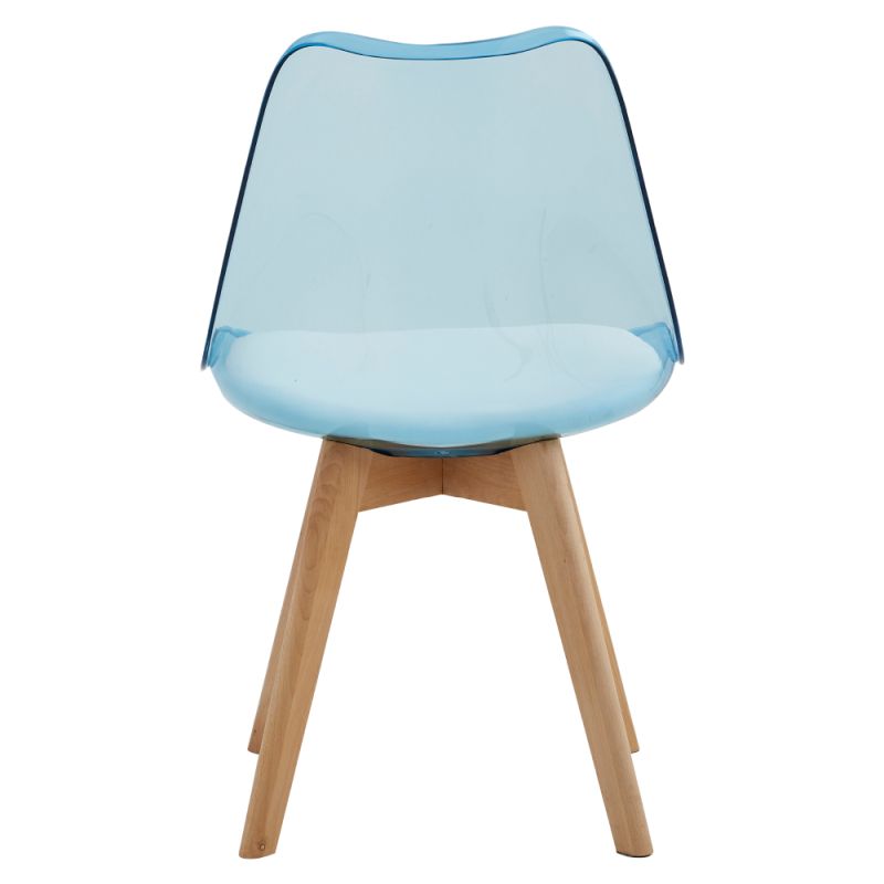 Plastová stolička transparentná modrá, akryl-ekokoža-buk