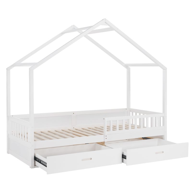 Pohodlná montessori posteľ v tvare domčeka, 90x200, biela, masív