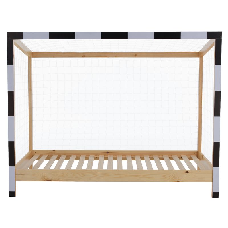 Montessori posteľ v tvare futbalovej brány 90x200, prírodná-biela-čierna