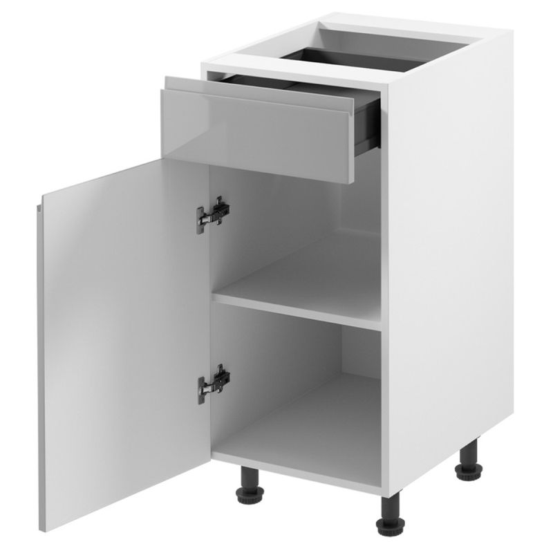 Spodná skrinka, biela-sivý vysoký lesk, D40S1, 1x dvierka so zásuvkou