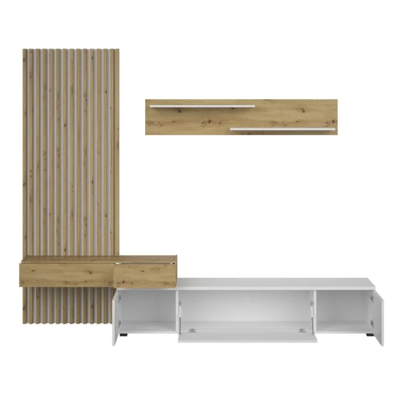 Štýlová obývacia stena, biela-dub artisan