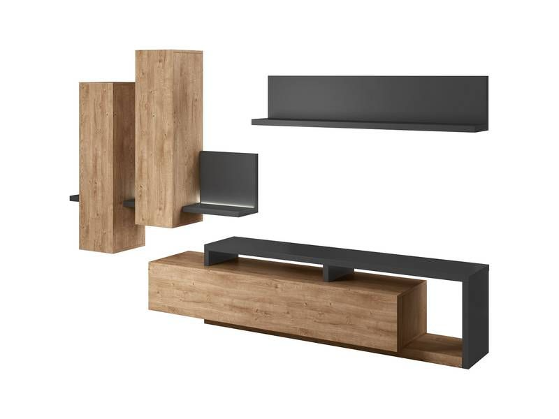 Moderný systém obývacej steny antracit-dub ribbec