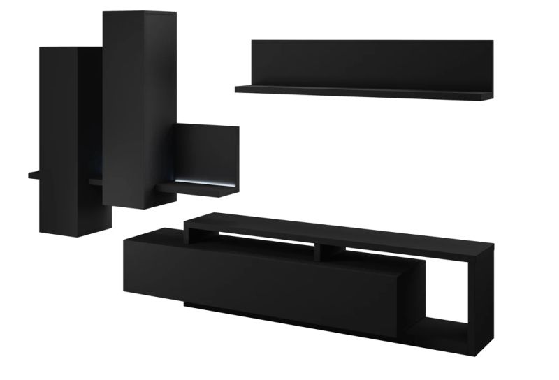Moderný systém obývacej steny čierny supermat