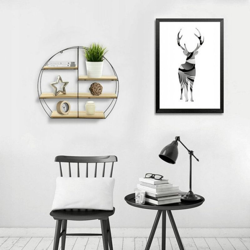 Štýlová nástenná kovová polička, prírodná-čierna