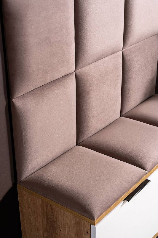 Predsieňová stena s čalúnenými panelmi, dub artisan-biely mat-béžová