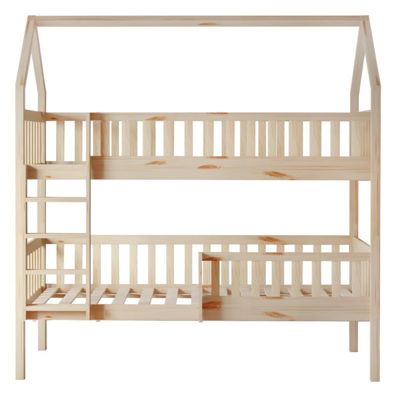 Poschodová posteľ v tvare domčeka s prístelkou, prírodná