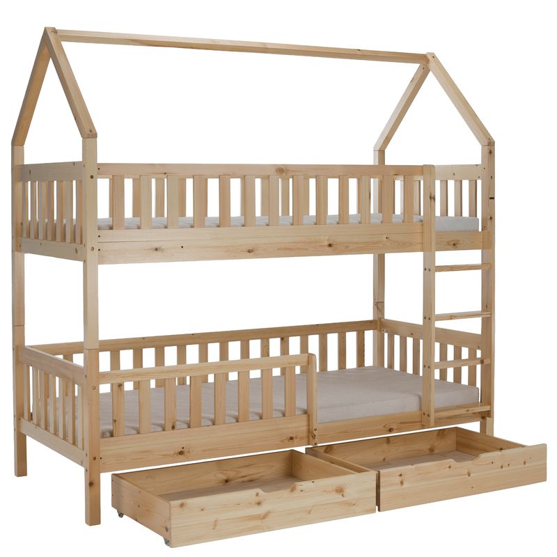 Poschodová posteľ v tvare domčeka bez prístelky, prírodná