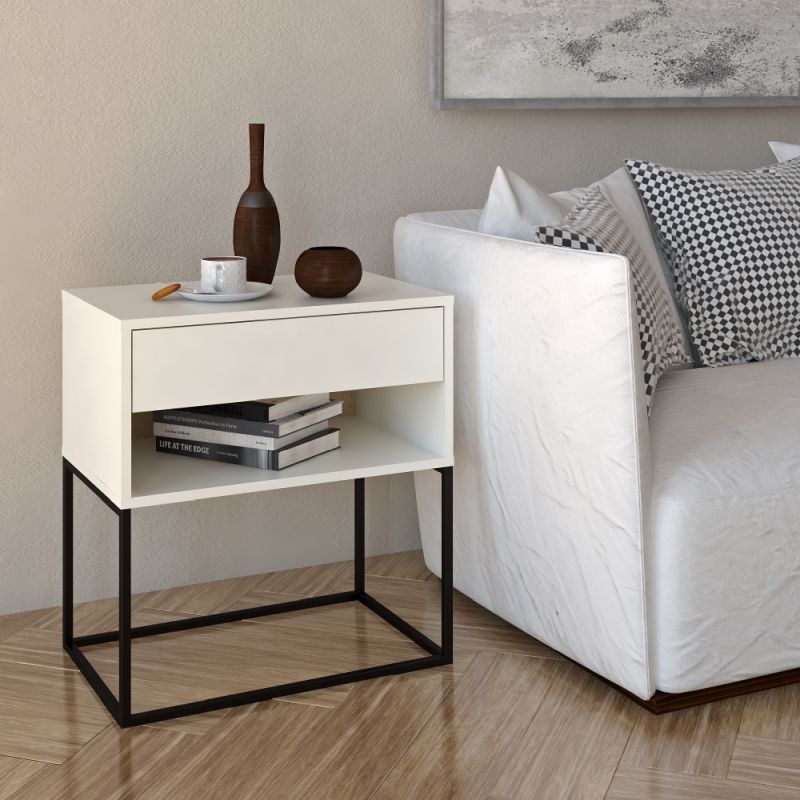 Nočný stolík, príručný stolík, biela-čierna