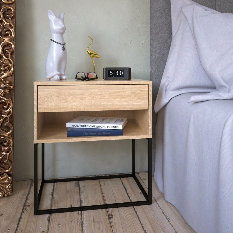 Nočný stolík, príručný stolík, dub sonoma-čierna