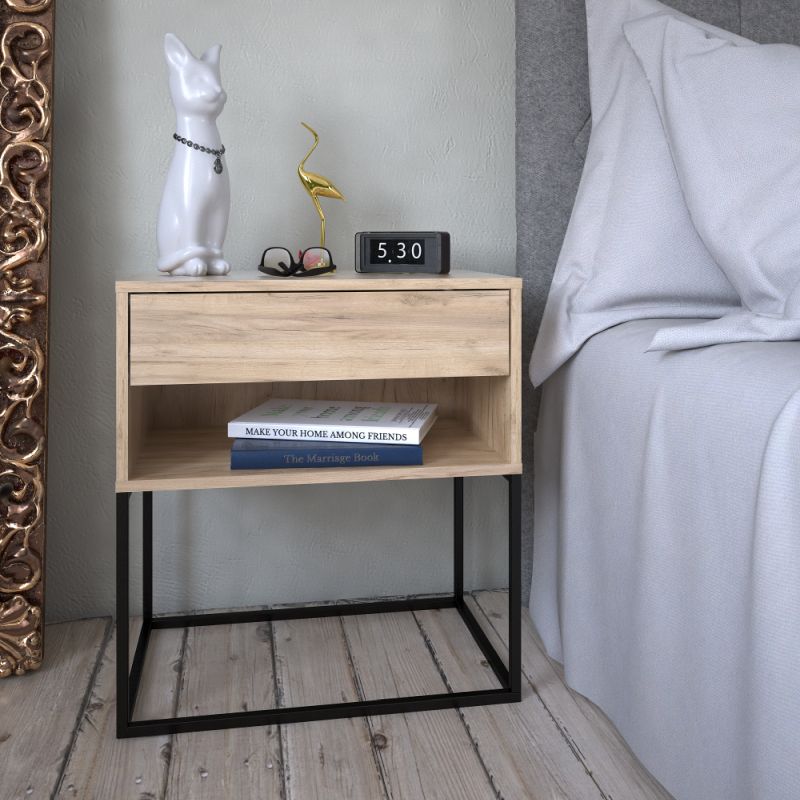 Nočný stolík, príručný stolík, dub artisan-čierna