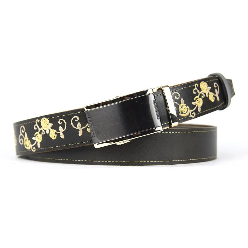 Kožený opasok s výšivkou, automatická pracka, 147cm, Limitovaná edícia 12