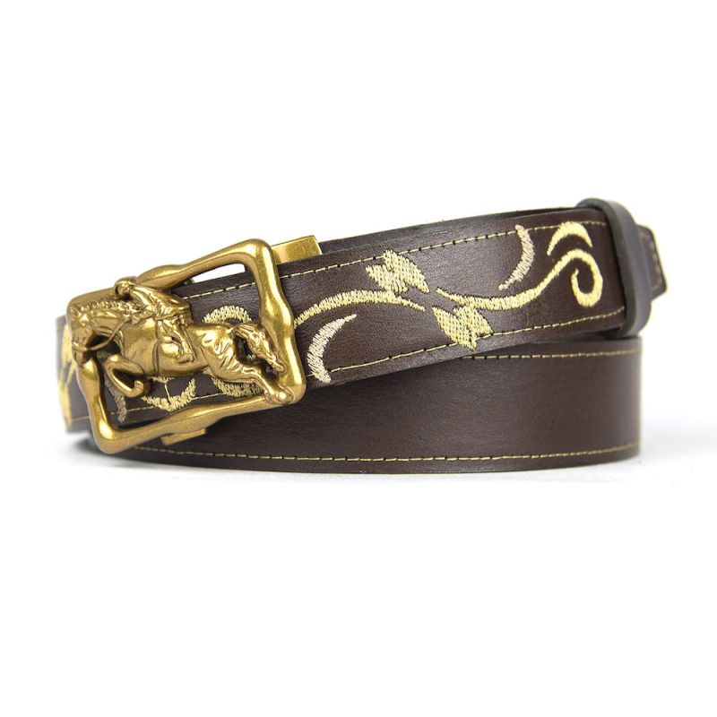 Kožený opasok s výšivkou, automatická pracka, 128cm, Limitovaná edícia 04