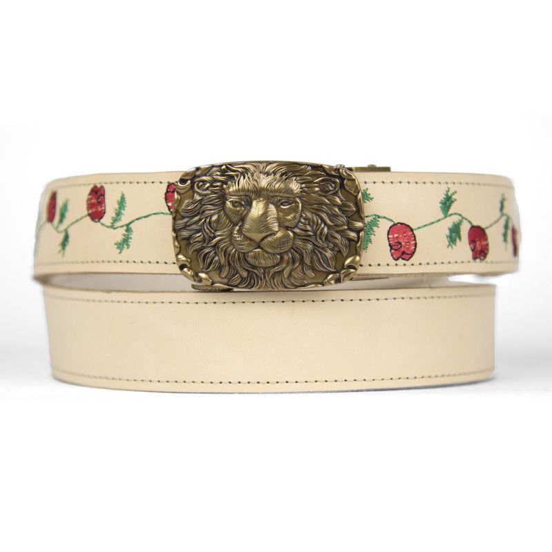 Kožený opasok s výšivkou, automatická pracka, 131cm, Limitovaná edícia 16