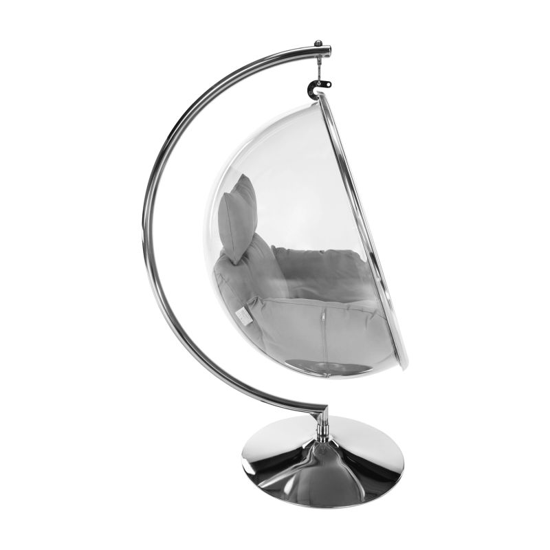 Závesné kreslo so stojanom, transparentná-strieborná-sivá