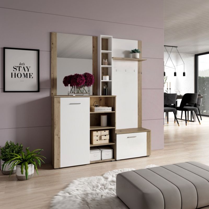 Predsieňová zostava z DTD, biela-dub artisan