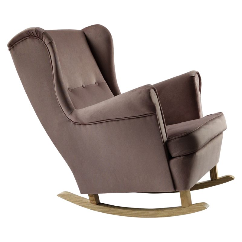 Hojdacie kreslo ušiak, ružové s nohami vo farbe buk