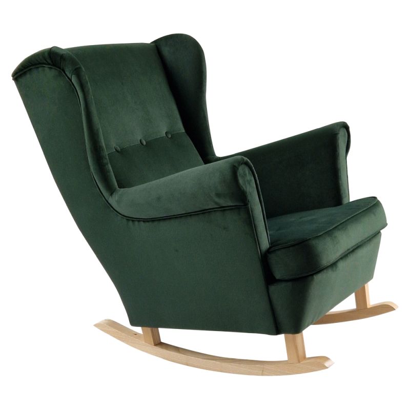 Hojdacie kreslo ušiak, zelené s nohami vo farbe buk