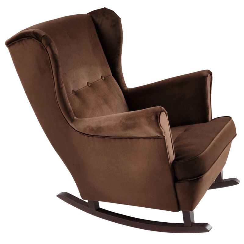 Hojdacie kreslo ušiak, hnedé s nohami vo farbe orech