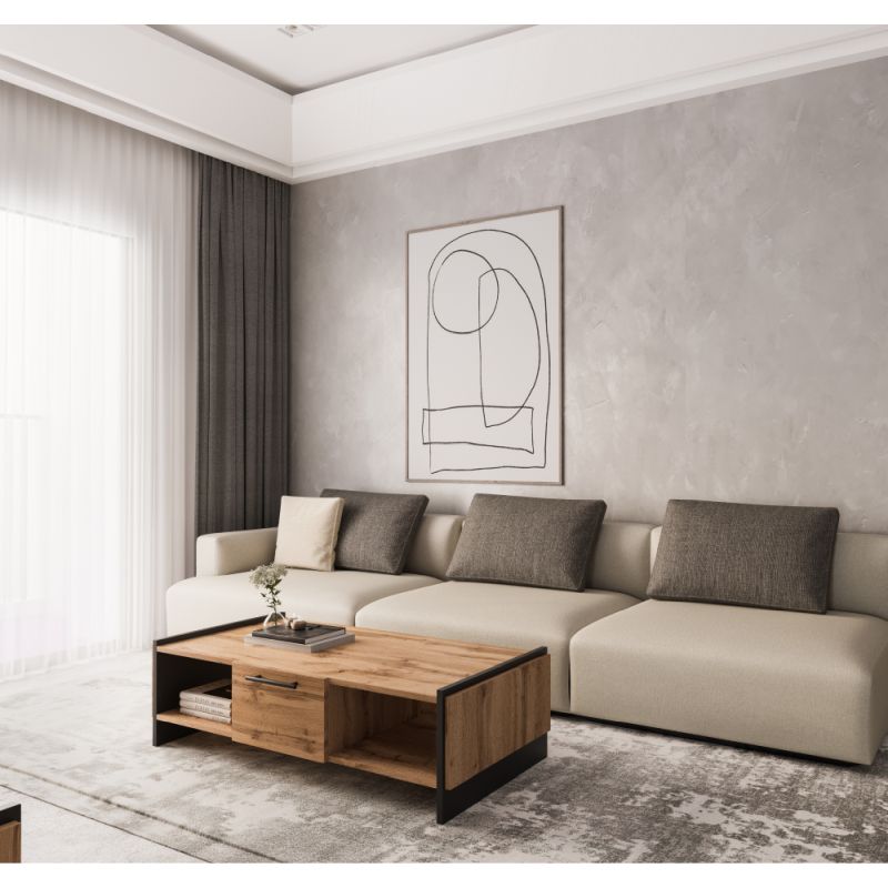 Konferenčný stolík 1S, 1x šuplík, dub wotan-čierna