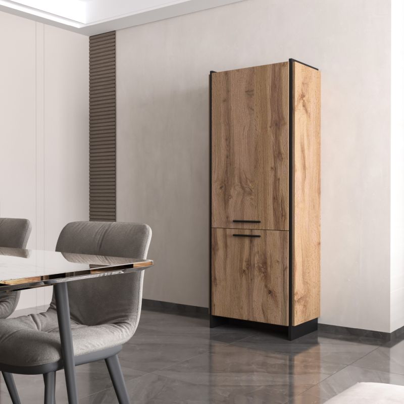 Regál 2D, 2x dvierka, dub wotan-čierna