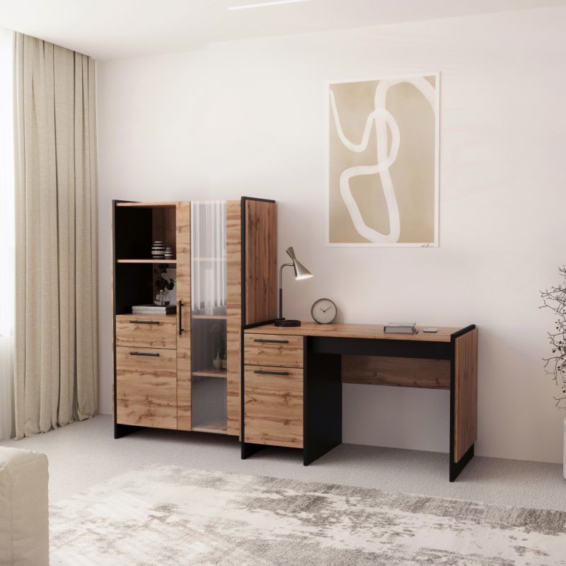 PC stôl 130-1D1S, 1x šuplík a 1x dvierka, dub wotan-čierna