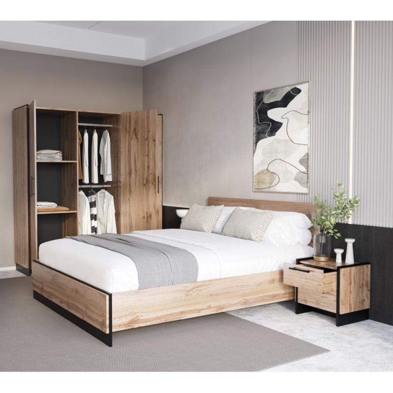 Nočný stolík 2S, 2x šuplík, dub wotan-čierna