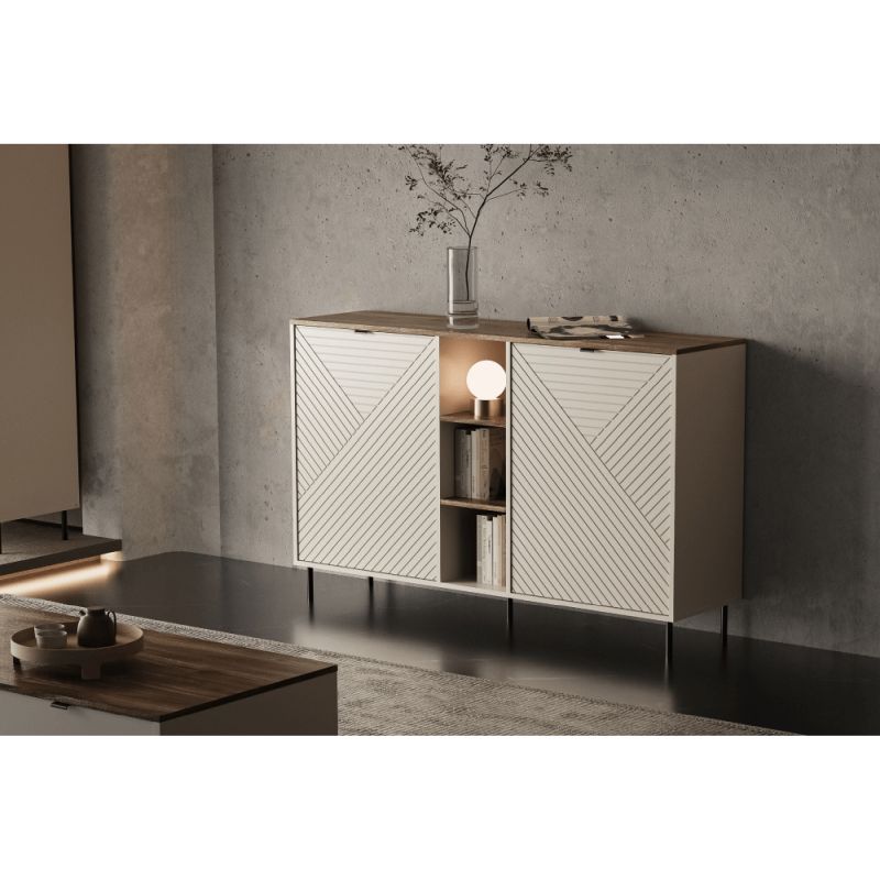 Dvojdverová komoda s policami 2D, kašmír-dub castello