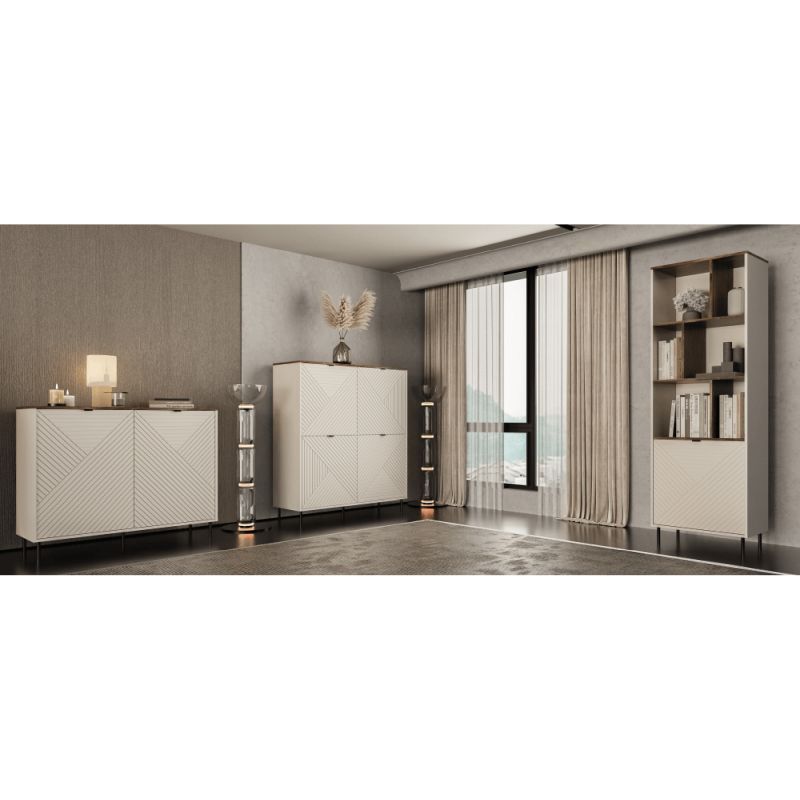 Regál 4D, 4x dvierka, kašmír-dub castello