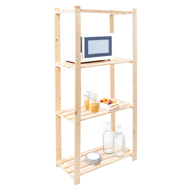 Regál so štyrmi poličkami, prírodná borovica