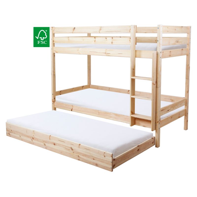 Poschodová posteľ so zábranou 90x200, masív-smrek