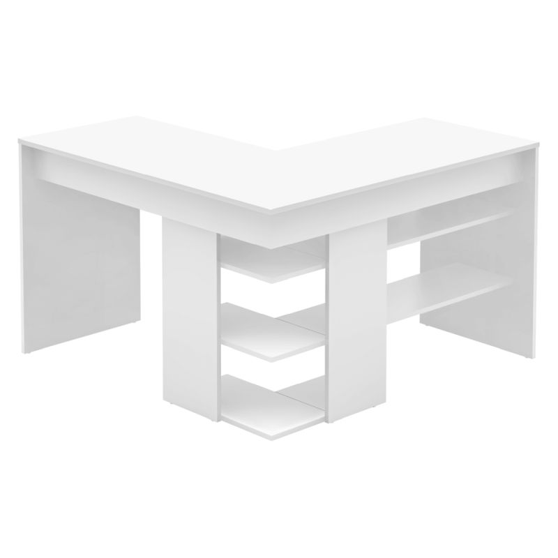 Rohový PC stôl s otvoreným úložným priestorom, biela