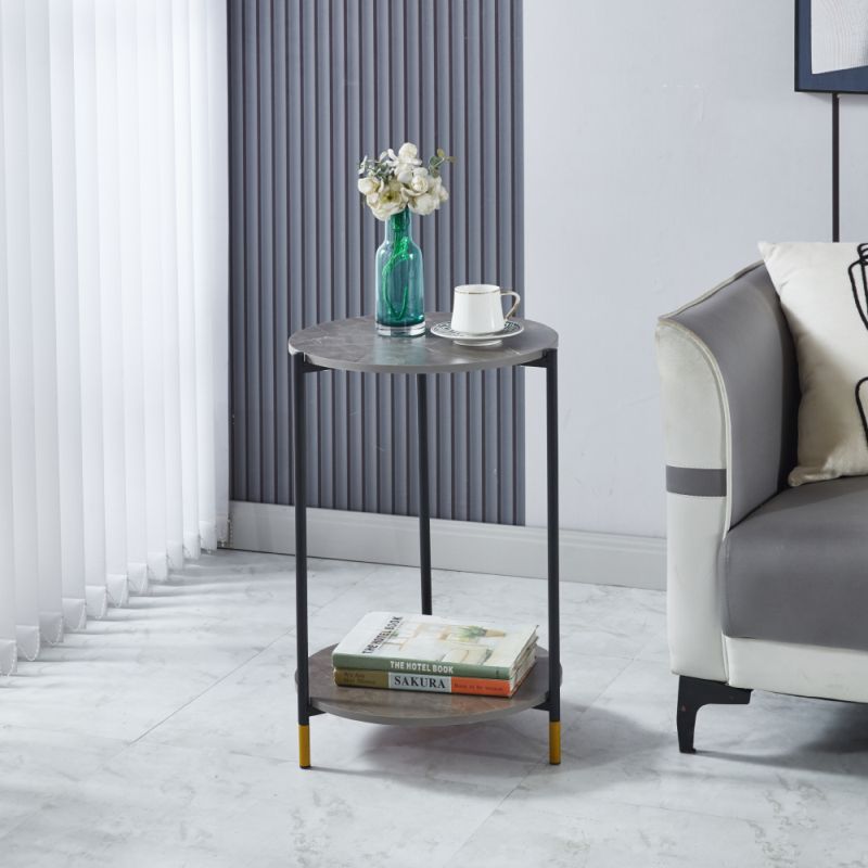 Dizajnový a praktický konferenčný stolík, sivý mramor-čierna