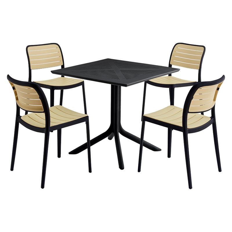 Stohovateľná plastová stolička, čierna-béžová