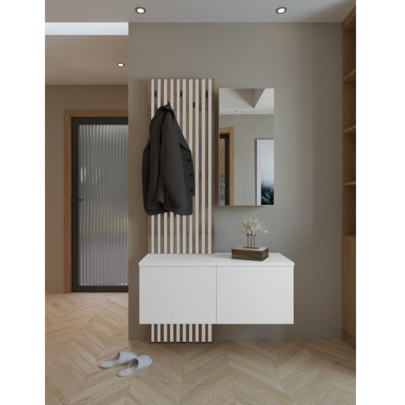 Štýlová predsieňová zostava, biela-dub artisan