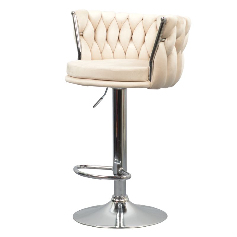 Dizajnová barová stolička, béžová Velvet látka-chróm