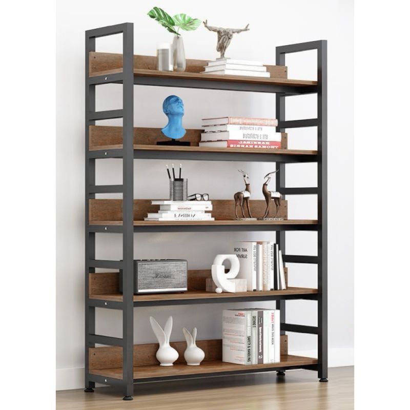 Praktický regál, 5 políc, dub tmavý-čierna