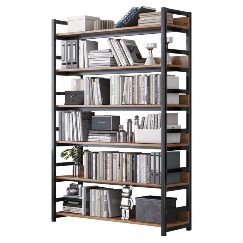 Praktický regál, 6 políc, dub tmavý-čierna