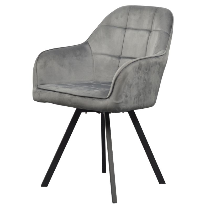 Pohodlné otočné prešívané jedálenské kreslo, tmavosivá Velvet látka