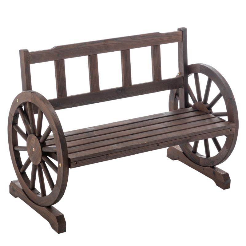Záhradná drevená lavička s opierkami v tvare kolesa 104 cm, hnedá