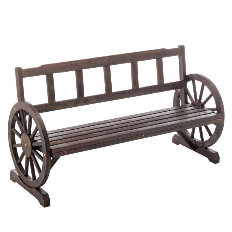 Záhradná drevená lavička s opierkami v tvare kolesa 142 cm, hnedá